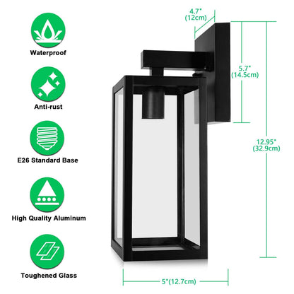 MAXvolador Outdoor Wall Lantern, Exterior Waterproof Wall Sconce Light Fixture, Black Anti-Rust Mount Light with Clear Glass, E26 Base Wall Lamp