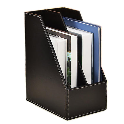 Vertical Style,Leather Magazine Holder Office Desk Organizer File Document Tray Box Bookends Book Stand (Black (2 Slot))