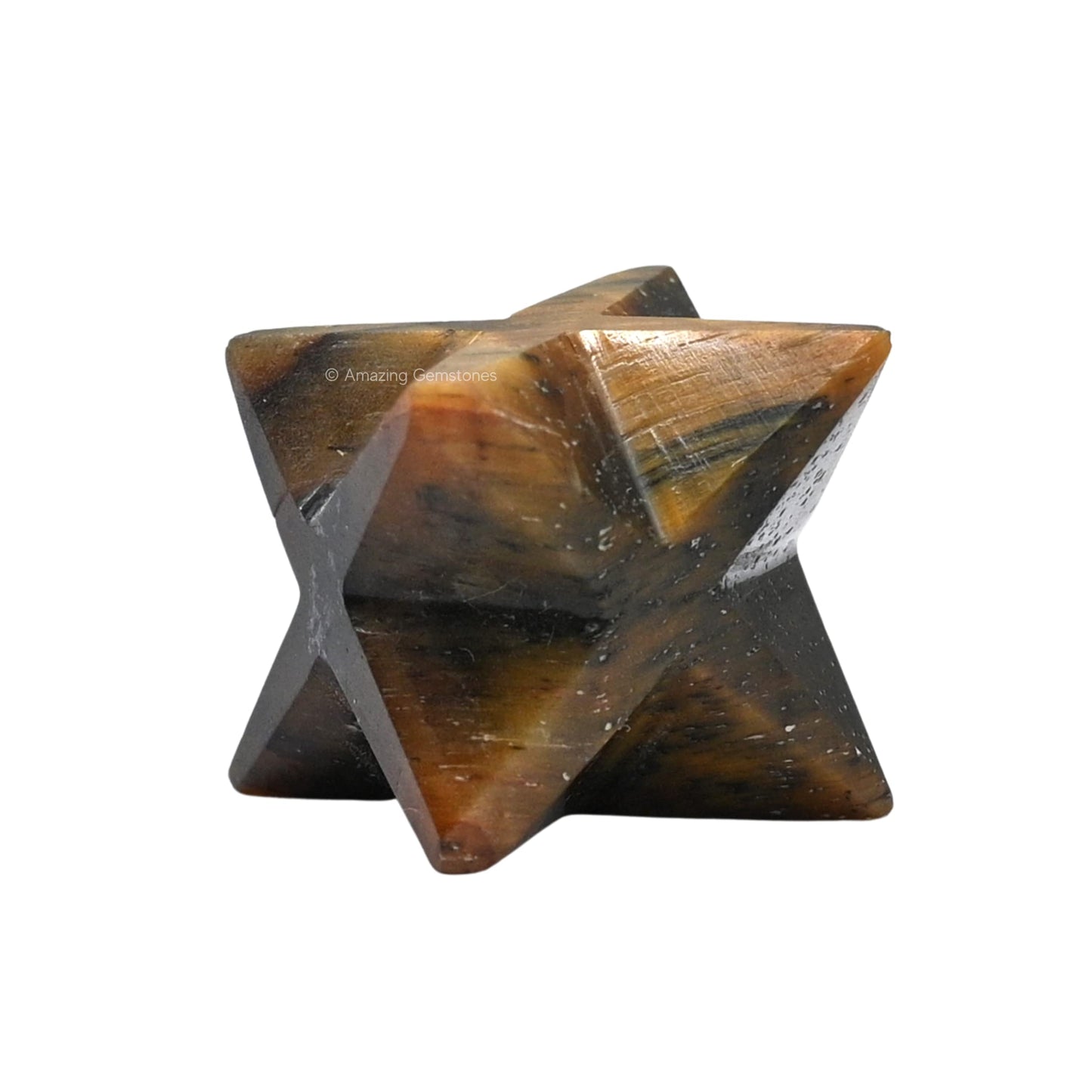 Amazing Gemstone Tiger Eye Merkaba Crystal - 1 Inches Metaphysical Merkaba Star for Meditation - Energetic Tetrahedron Crystal and Healing Stones and Healing (20-25mm)