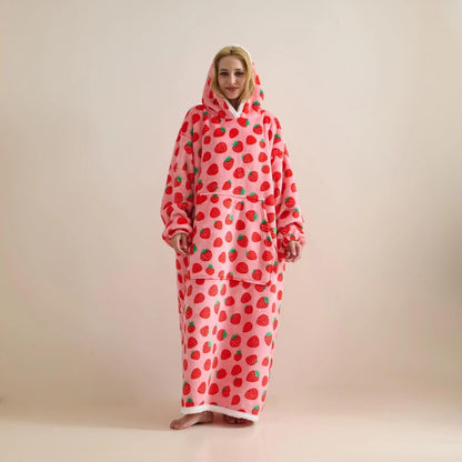 xuan dian Wearable Blanket Sweatshirt Gifts for Women and Men, Warm and Cozy Giant Blankets Hoodie, Thick Flannel Blanket with Sleeves and Giant Pocket - Strawberry