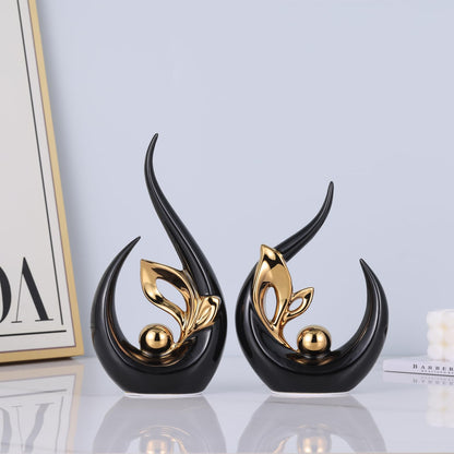 9.4" H Black Gold Abstract Sculptures Home Decor, Ceramic Art Statue Cool Stuff to Put on Shelves&tv Stand Decor, Gold Accent Entertainment Center, for Fireplace Coffee Table Dining Table Decorate