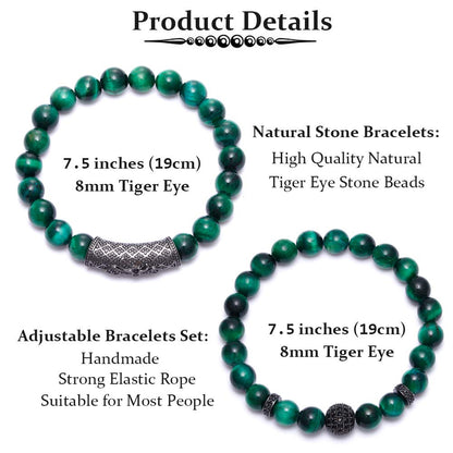 BOMAIL 8mm Tiger Eye Stone Beads Bracelet Elastic Natural Stone Yoga Bracelet for Women Men