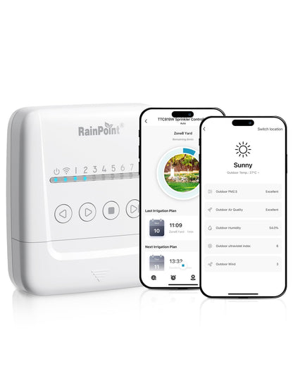 RAINPOINT Smart Sprinkler Controller, WiFi Sprinkler Controller 8 Zone-Local Weather Intelligence, Programmable Smart Irrigation System with APP Remote Control, Rain Skips, Rain Sensor Compatibility