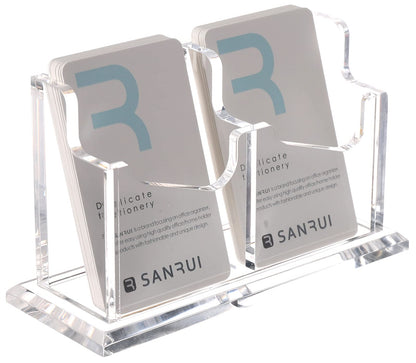 SANRUI Vertical Business Card Holder - Acrylic Clear Desktop Display Stand for Office, Home & Exhibition - Sleek Design, Durable, Easy Access,Professional Card Storage, 2 Slots