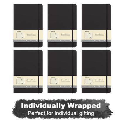 Comix 6 Pack Lined Journal Notebooks for Work, 240 Pages, 5.5"x8.3", Black, Hardcover, A5 Medium College Ruled, Journaling Notebooks for Notes-Taking, Fits for Office School Home