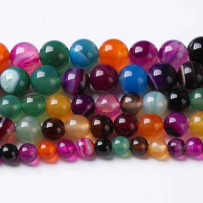 32pcs 12cm Natural Multicolor Stripe Agate Beads for Jewelry Making Natural Stone Energy Healing Beads DIY Bracelet Necklace 15" (12mm, Multicolor Stripe Agate)