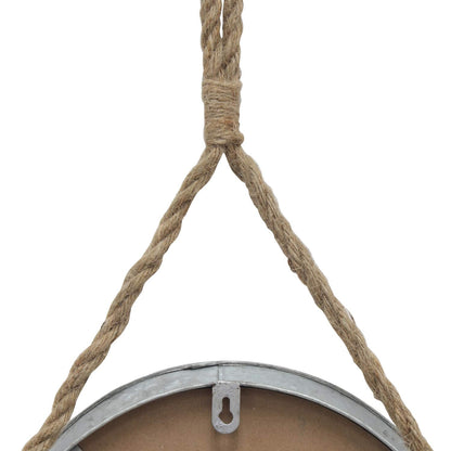 Stonebriar Rustic Round Galvanized Metal Mirror with Rope Hanging Loop ; Farmhouse Home Decor ; For Bathroom, Bedroom, and Living Room, 11.9", Grey