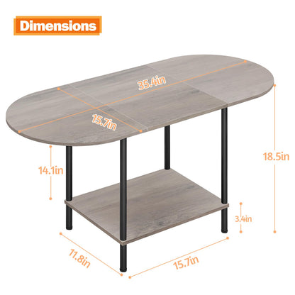 Shinoske Coffee Tables for Living Room,2-Tier Small Oval Center Table Industrial Modern Style Coffee Tables with Storage Shelf and Wood Tabletop for Small Space,Home Office,Rustic Grey