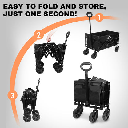 SAILARY Collapsible Wagon 352LBS Capacity, Foldable Large Wagons Carts, Heavy Duty Outdoor Folding Wagon with All-Terrain Wheels, Utility Garden Beach Wagon with Storage Bag Black