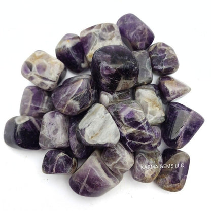 Karma Gems 1lb Amethyst Tumbled Stones - Polished Stones for Positive Energy - Crystal Kit for Fresh Mind & Restful Sleep - Healing Stone for Chakra Balancing - Ideal for Gift & Home Decor (15-25 Mm)