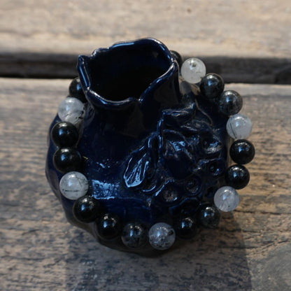 TaHLga 8MM Black Rutilated Quartz Bracelet | Natural Rutilated Quartz Gemstones | Bring Luck Wealth Courage | Protection from Evil | Gift