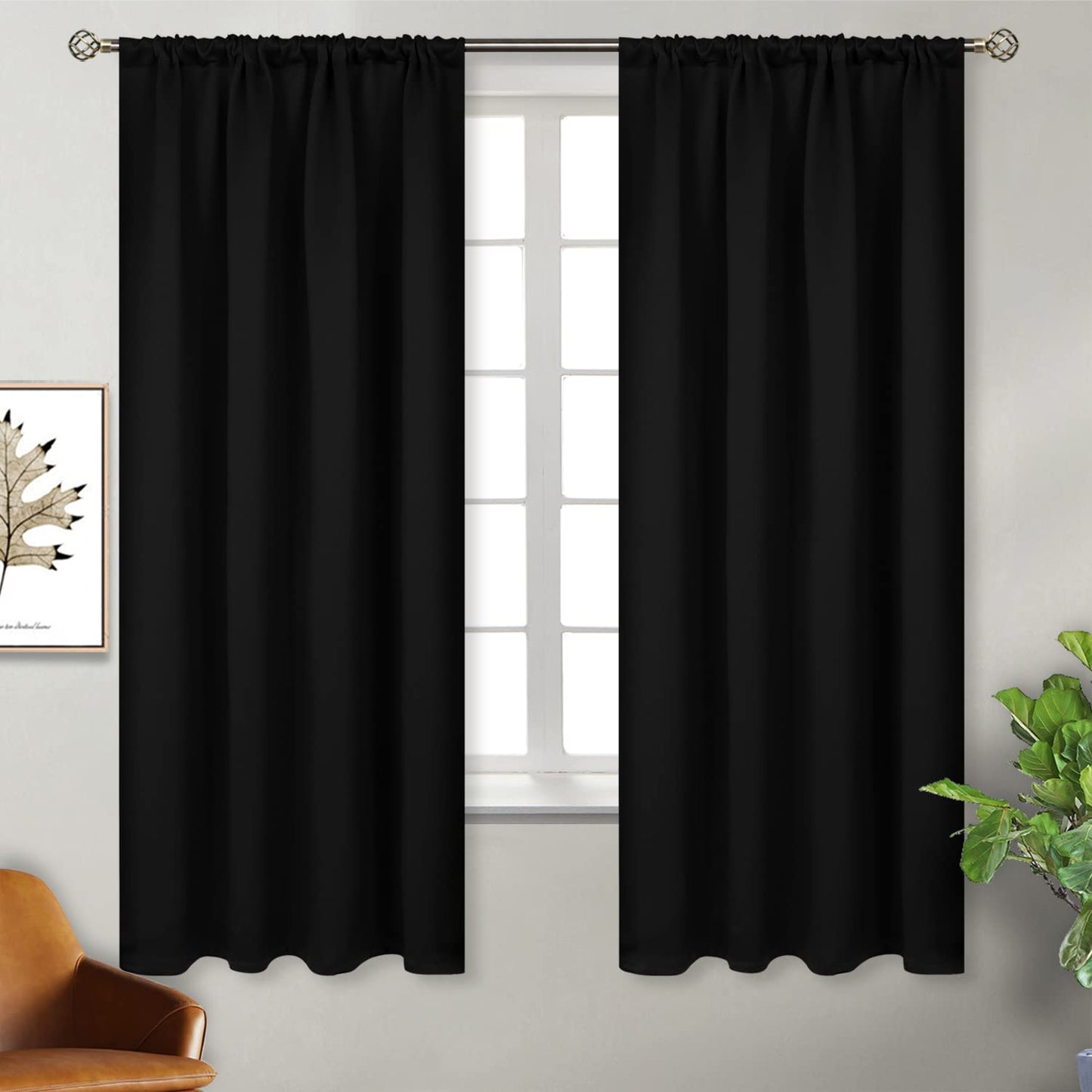 BGment Black Out Bedroom Curtains 63 Inch Length 2 Panels - Thermal Insulated Drapes with Rod Pocket Room Darkening Privacy for Living Room, 42 x 63 Inch