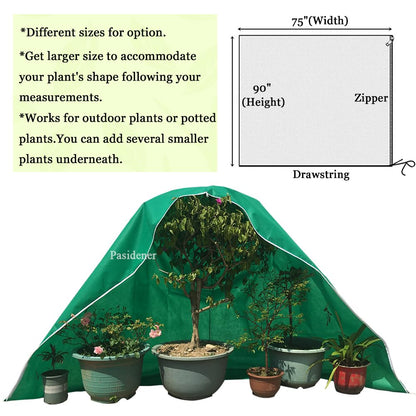 Pasidener Plant Covers Freeze Protection 2 Packs 90"X75" 2.2oz Tree Covers Frost Plant Covers Freeze Cloth for Outdoor Plants with Zipper Drawstring