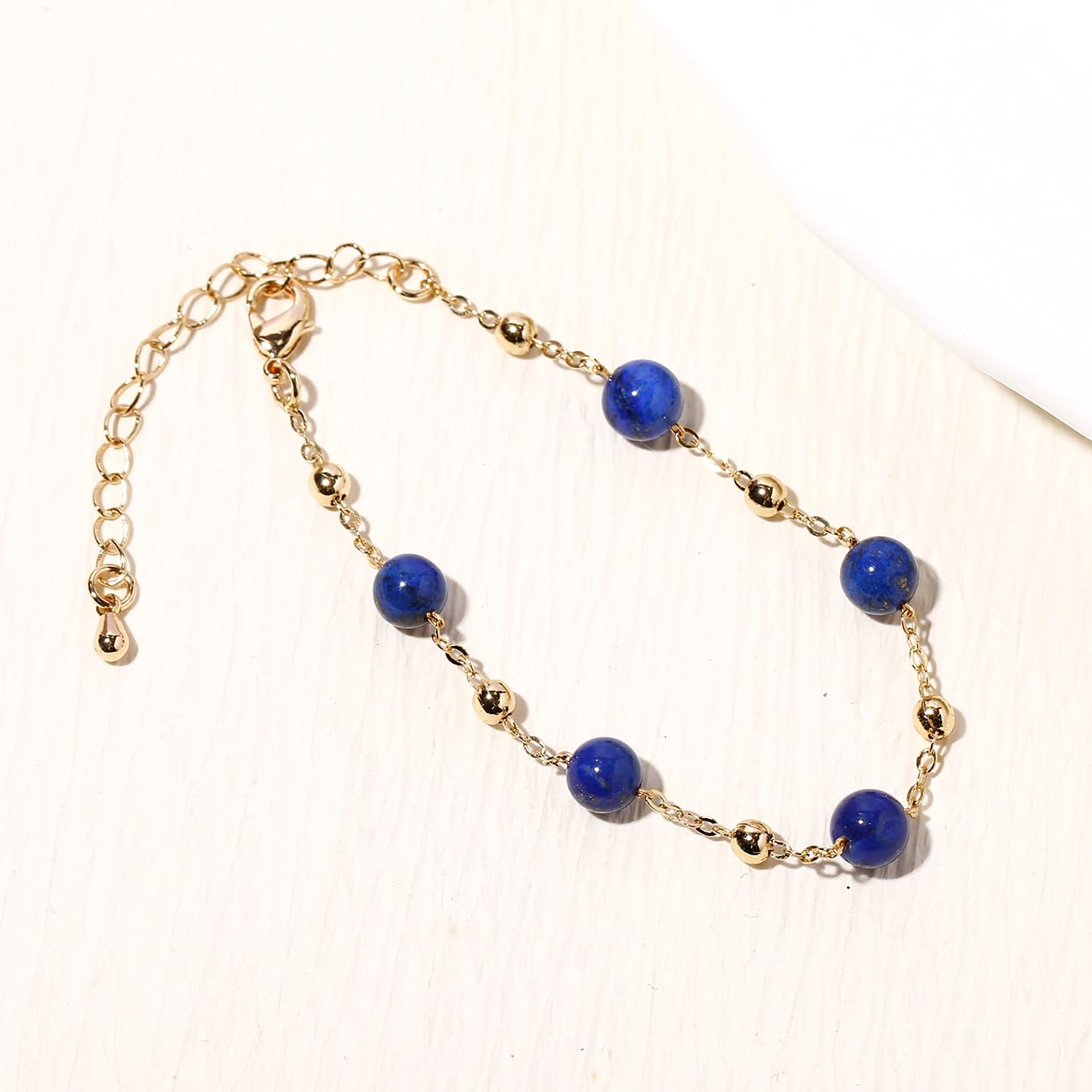 Xfoxstal 14k Gold Plated Chain Bracelets for Women Crystals and Stones Bracelets Jewelry Adjustable (Lapis Lazuli)