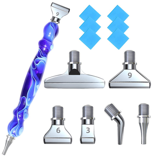 LIBIFUN 14pcs Metal Screw Thread Tips Diamond Painting Pen Kits, a Diamond Art Pen, 6pcs Tips, 6 Glue Clays, 5D Diamond Painting Accessories Tools for DIY Craft, Comfort Grip and Faster Drilling Blue
