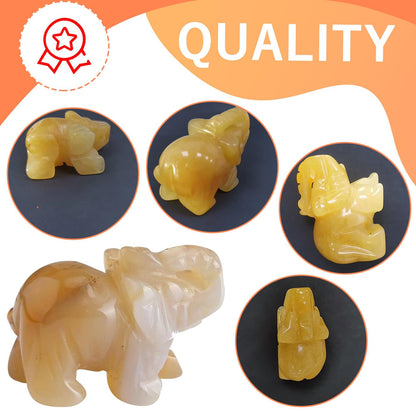 QINJIEJIE Yellow Jade Crystals Elephant Decor Cute Desk Stones Figurine Natural Gemstones Luck Decoration Room Office Pocket Hippie Statue Meditation Spiritual Christmas Stocking Stuffers Gift Women