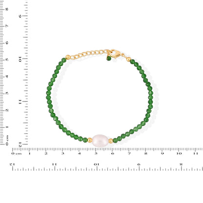 Gempires Green Jade Beaded Bracelet with Pearl Choker Crystal Jewelry Lightweight March Birthstone Gifts Hypoallergenic 7.5 Inch Gold Plated Bracelets For Women