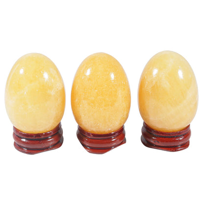 Casaper 2" Natural Yellow Jade Egg with Wood Stand for Home Decoration, Polished Crystal Pocket Palm Sphere Fengshui Figurines Healing Reiki