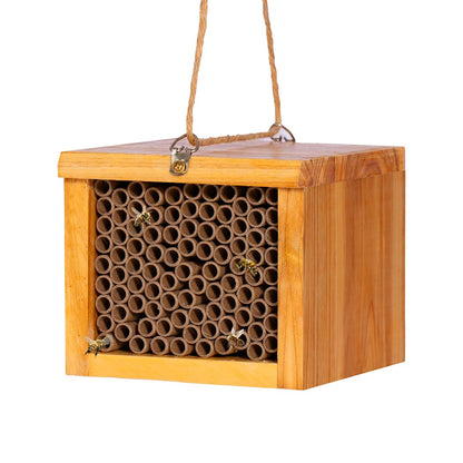 Mason Bee House - Wax Coated Bee Hotel for the Garden, Natural Handmade Wooden Insect Hotel, Mason Bee Home for Outdoors, Attracts Peaceful Bee Pollinators to Your Garden