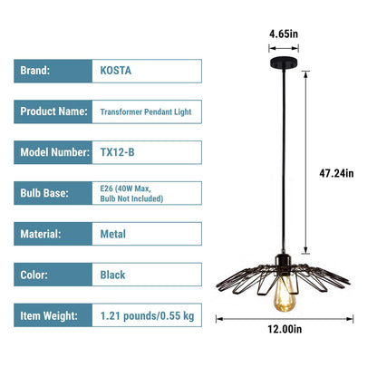 KOSTA Pendant Light Fixtures, Hanging Ceiling Lights, E26 Base Max. 40 Watts, for Kitchen Island Dining Restaurant Room Hallway Hotel Bar, 12 Inch, Bulb Not Included, 2-Pack
