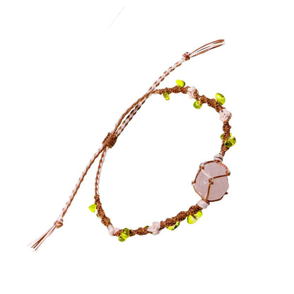 OKQEF Rose Quartz Bracelet Crystal Bracelets for Women Graduation Bracelet Mothers Day Adjustable Braided Natural Crystal Healing Raw Stone Bracelets