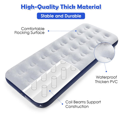 QDH Camping Air Mattress Inflatable Air Bed Flocked Surface Travel Bed Sleeping Pad Air Bed for Outdoor Camping Tent Guest Travelling(2 PCS)