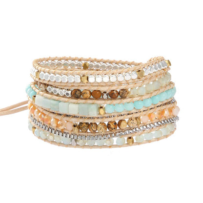 Plumiss Women Boho 5 Wraps Handmade Beaded Statement Stainless Steel Box Chain Bracelet Jewelry