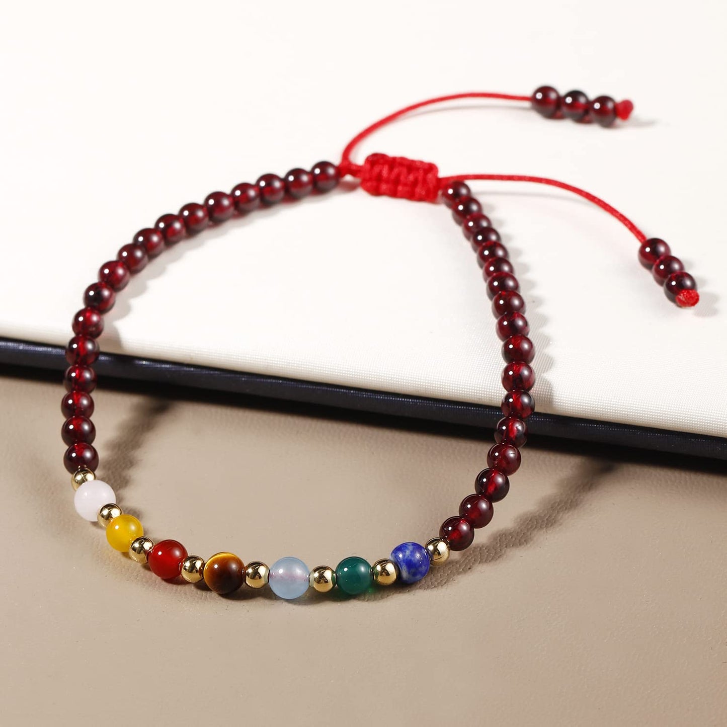 Jewever 7 Chakra Bracelets for Women Real Stone Lucky Rope Crystal Bead Bracelet Crystals and Healing Stones Jewelry Birthday Gifts (Garnet)
