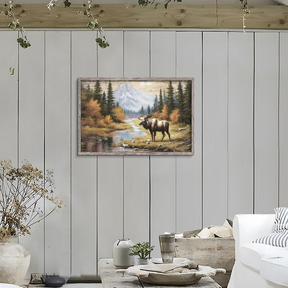 Moose Framed Wall Art Painting: Rustic Wildlife Prints Large Woodland Wild Animal Picture Elk Deer Artowrk for Bedroom Farmhouse Cabin Decor