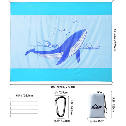 Extra Large Sandproof Beach Blanket 81" x 106", Waterproof Nylon Beach Mat, Lightweight Foldable Picnic Blanket with Corner Pockets & Stakes, Quick Dry Outdoor Blanket for Beach, Camping, Travel