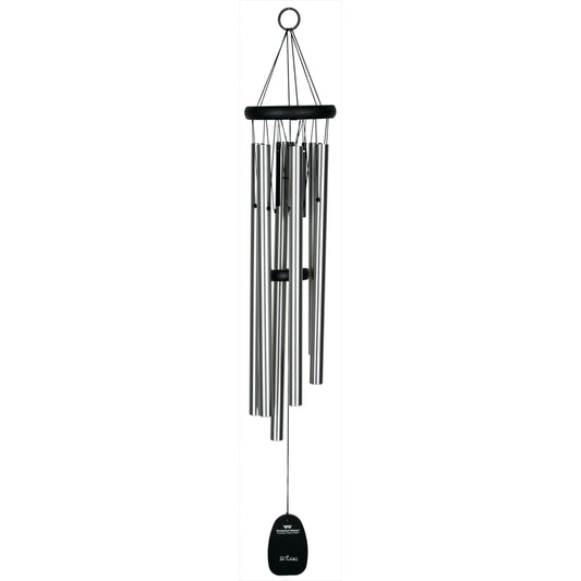 Woodstock Wind Chimes Pachelbel's Canon in D, Silver Aluminum Tubes, Medium 32 - Inch, Deep Toned Windchime for Outdoor Decor for Garden, Patio, Porch