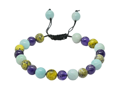 Amazing Gemstone Bracelet for Headaches and Migraines - Amazonite Serpentine Amethyst Bracelet Set for Men Women Healing Calming Anxiety Stress Relief Gifts Pulseras Para Hombres Mujer (Adjustable)