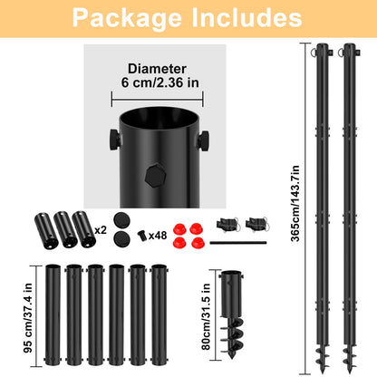 TOCRETOARE Shade Sail Poles, 2 Pack Heavy Duty Sun Poles ,Steel Shade Sail Post with D-Clamp for Outdoor String Light, Patio, Backyard 2.36in