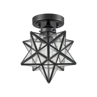 AXILAND Moravian Star Light Flush Mount Ceiling Light Black with Seeded Glass Shade for Living Room Bedroom Kitchen Hallway
