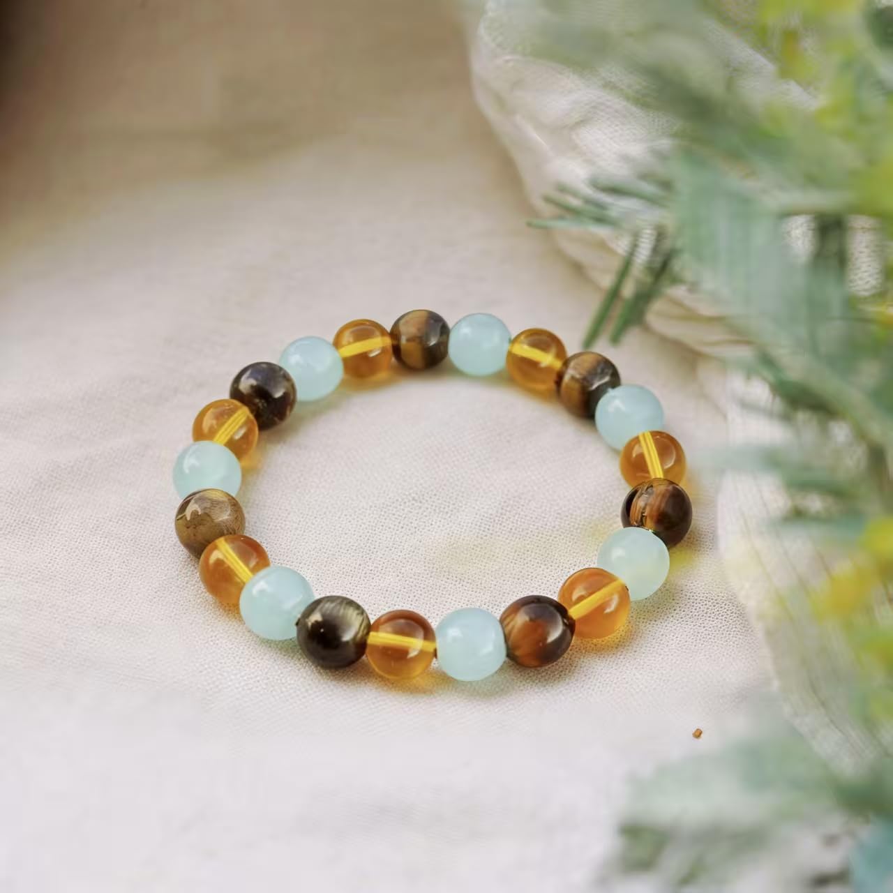 Adjustable Crystal Money Bracelets for Women Aventurine & Tiger-Eye Stone Beaded Bracelet Wealth Attraction Feng Shui Good Luck Elastic Bracelets Natural Healing Protection Jade Spiritual Jewelry (Wealth-Tiger's Eye + Green)