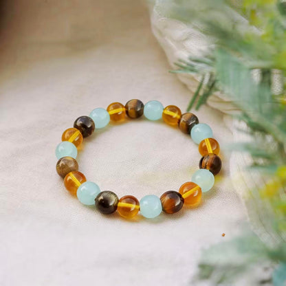 Adjustable Crystal Money Bracelets for Women Aventurine & Tiger-Eye Stone Beaded Bracelet Wealth Attraction Feng Shui Good Luck Elastic Bracelets Natural Healing Protection Jade Spiritual Jewelry (Wealth-Tiger's Eye + Green)