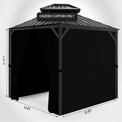 ORSMGOLF Outdoor Waterproof Gazebo Curtains - Privacy & Weather 4 - Panels Gazebo Side Wall with Zipper - Resistant Privacy Curtains Replacement for Patios/Gardens (Black, 12' x 12')
