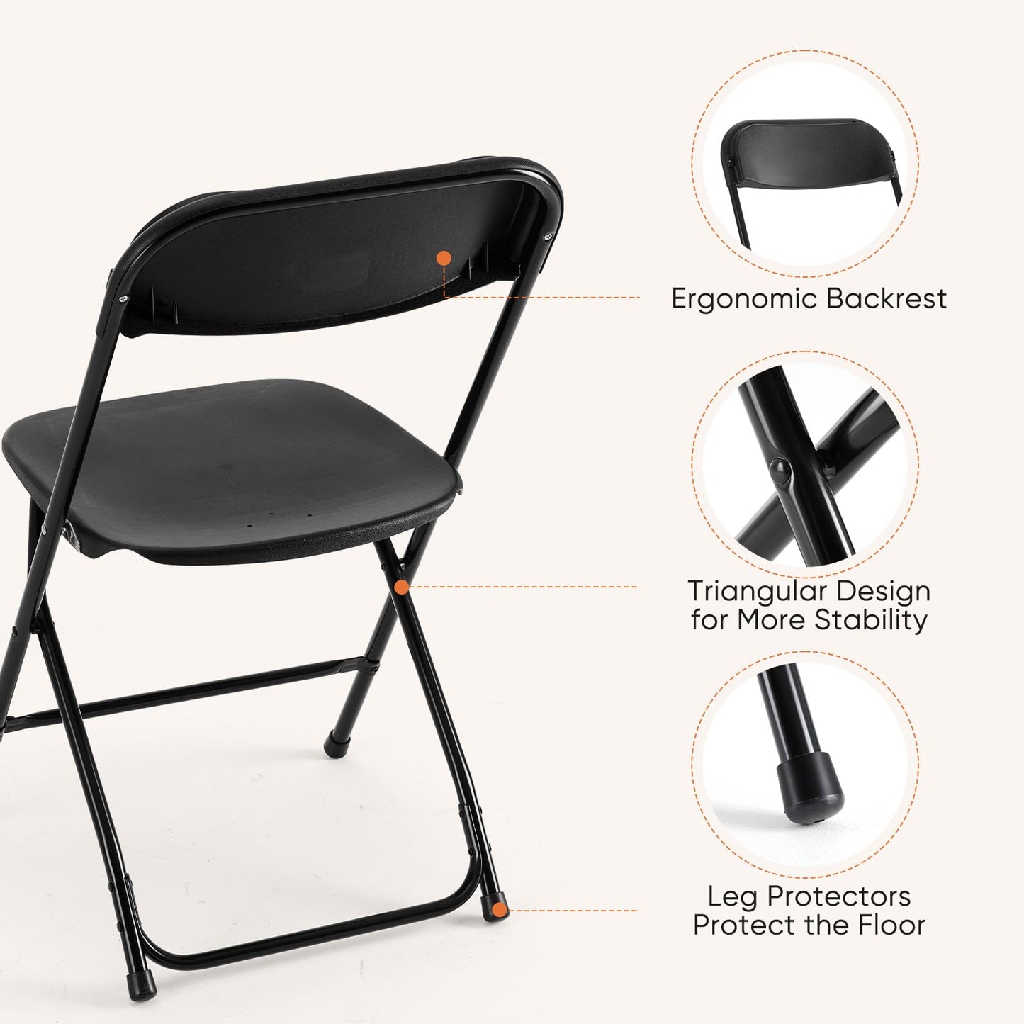 DUMOS Folding Chairs Sets of 10, 330lbs Plastic Stackable Portable Patio Dining Sets, Fold Up for Indoor Outdoor, Camping, Garden, Party, Meeting (Black)