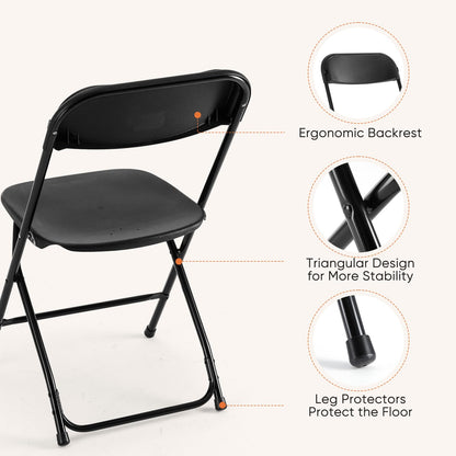 DUMOS Folding Chairs Sets of 10, 330lbs Plastic Stackable Portable Patio Dining Sets, Fold Up for Indoor Outdoor, Camping, Garden, Party, Meeting (Black)