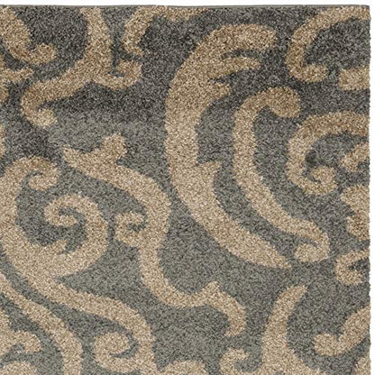 SAFAVIEH Florida Shag Collection Area Rug - 5'3" x 7'6", Grey & Beige, Damask Design, Non-Shedding & Easy Care, 1.2-inch Thick Ideal for High Traffic Areas in Living Room, Bedroom (SG462-8013)