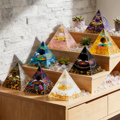 2inches Pyramid Decor Natural Crystal Energy Generator Pyramid Chakra Energy Crystal Pyramid Yoga Meditation Tool for Home Decoration Fengshui Ornaments Gift(2 inches-7 PCS)