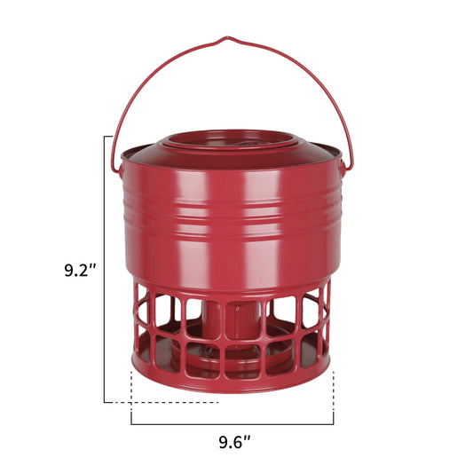 KOL Large Bird Feeder for Outdoors, 10LB Capacity Squirrel Proof Metal Feeder with 32 Feeding Ports & 3 Perches, Easy-Clean Hanging Birdfeeder for Cardinals, Bluebirds, Finches (Red)