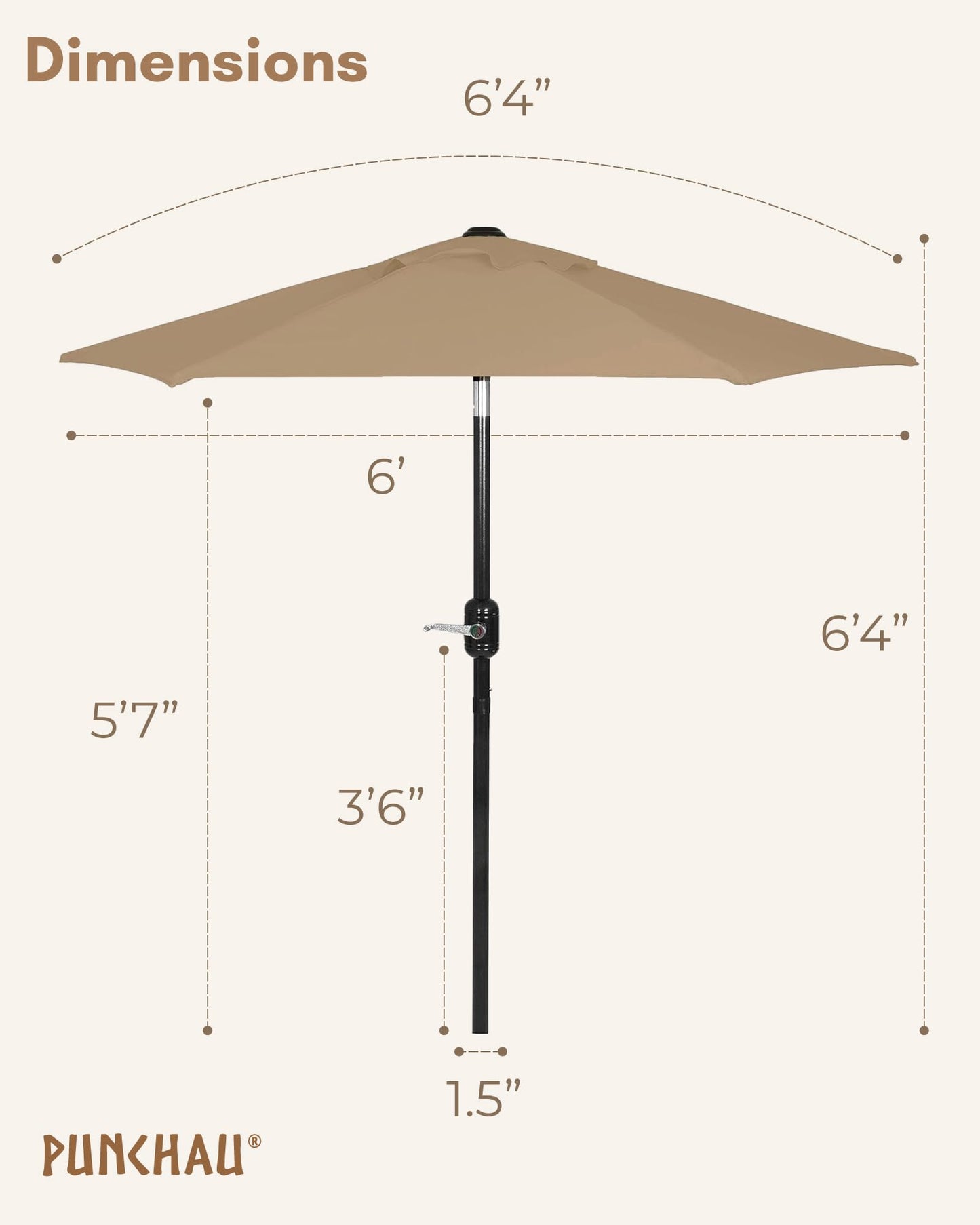 Punchau 6 Ft Outdoor Patio Umbrella, Easy Open/Close Crank and Push Button Tilt Adjustment, 6 Foot, Small Patio Sand Market Umbrellas for Outdoor