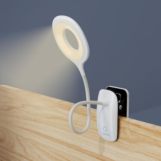 GCDFGV Clip On Reading Light for Bed Headboard, USB Rechargeable Clip Lamp for Dorm Room Essentials, Touch Dim, 3 Colors, Eye Protect Desk Lamp for College Dorm Room, White