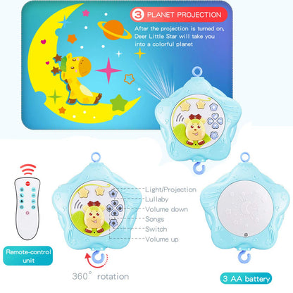 caterbee Baby Crib Mobile for Pack and Play, Crib Toys with Light and Musicial, Remote,Projector for Ages 0+ Months (Pink-Forest)