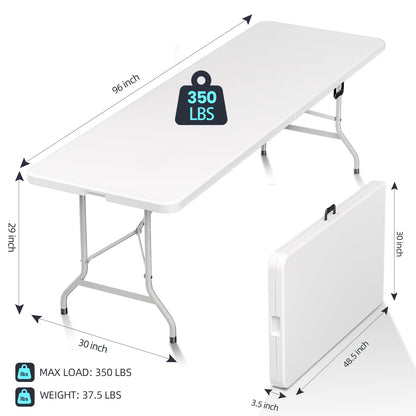 HLPB Folding Table Picnic Table, 8 ft Portable Camping Table with Handle and Safety Locks, Foldable Table Plastic Dining Table Indoor Outdoor for Camping, Picnic and Party