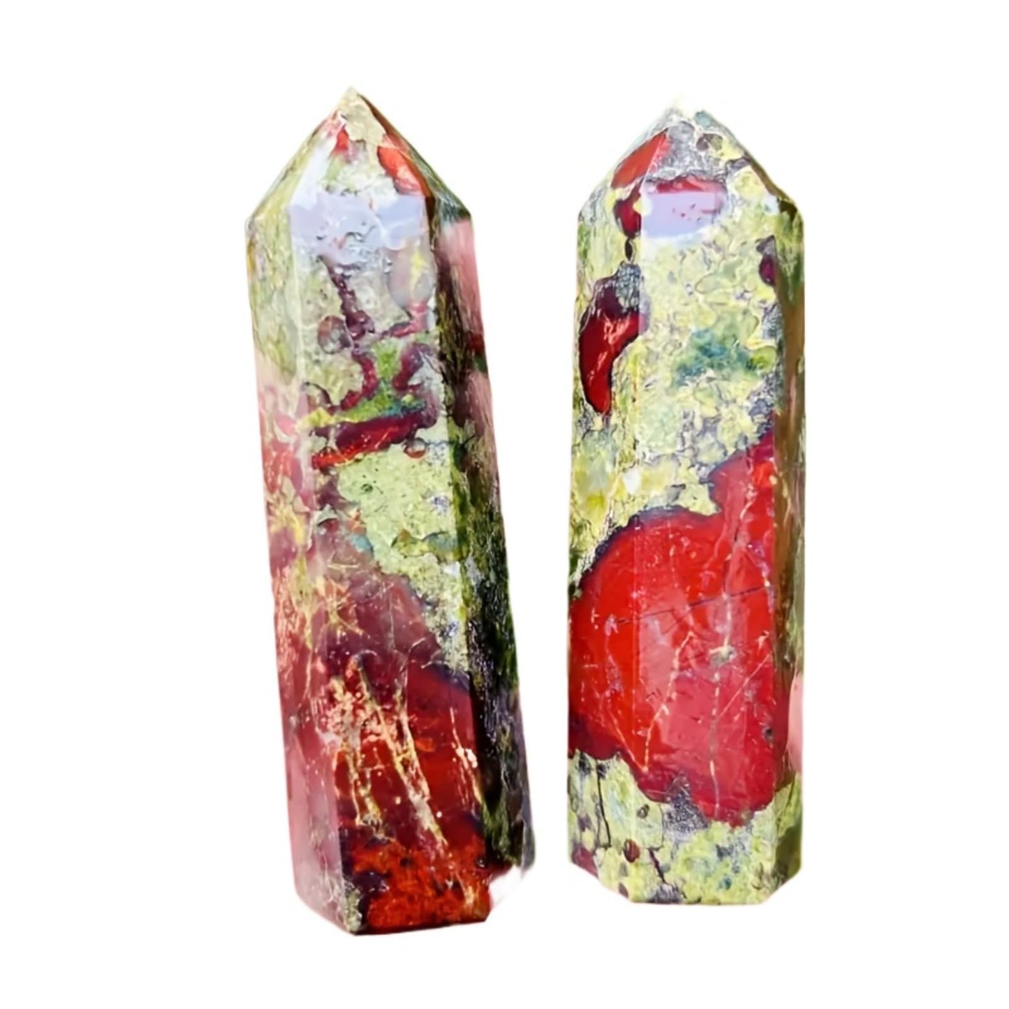 YOUNAIERZX 3-4 Inch Dragon Blood Stone Crystal Quartz Tower Healing Wand Point Faceted Prism Carved Stone for Meditation and Energy