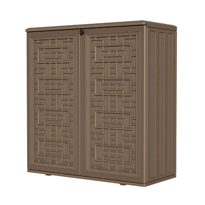 HOMSPARK Indoor/Outdoor Storage Cabinet with Doors and Shelf, 34”x16”x36” HDPE Plastic Storage Box for Patio, Balcony, Multi-Purpose for Tools, Brown