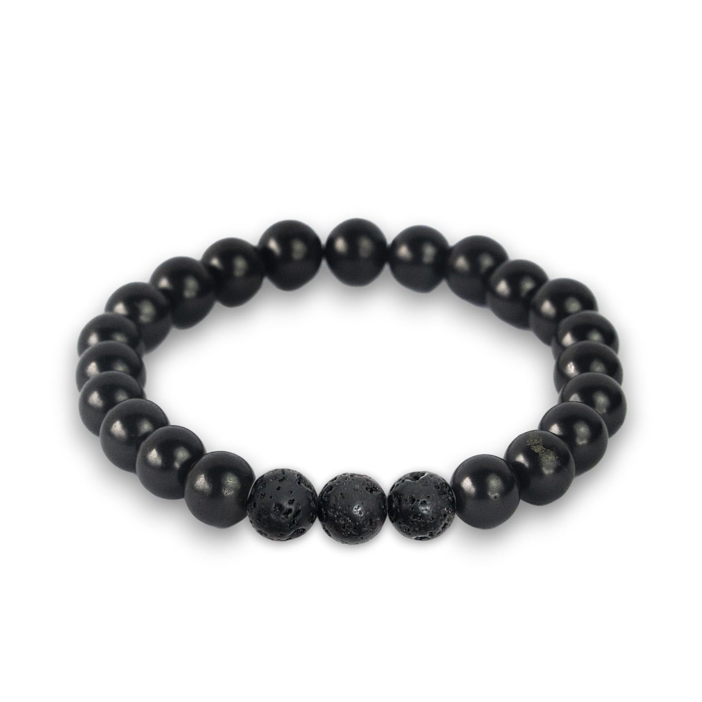 Karelian Heritage Black Shungite Beaded Bracelet, 8mm Handmade Stretchy Unisex, Crystal Healing Authentic Stone, Spiritual Chakra Balance Jewelry (Shungite & Lava Stone)
