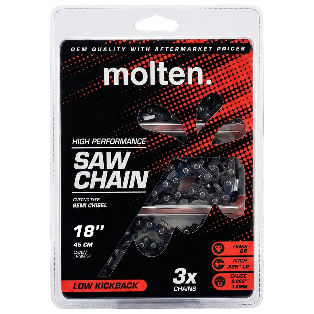 Stihl MS250 Chain 3 Pack 18 Inch Chainsaw Chain, Fits MS251 MS251C, .325'' Pitch .063'' Gauge 68 DL, Replaces 26RM3 68, 26RS 68, Oregon L68, 3639 005 0068 - Molten.